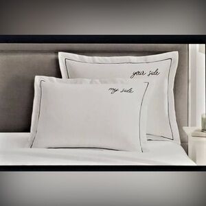 2 Damask Standard Cotton Embroidered Your Side/My Side White Shams Pillow Cases